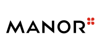 Das Logo von Manor zeigt den Namen in klaren Buchstaben.