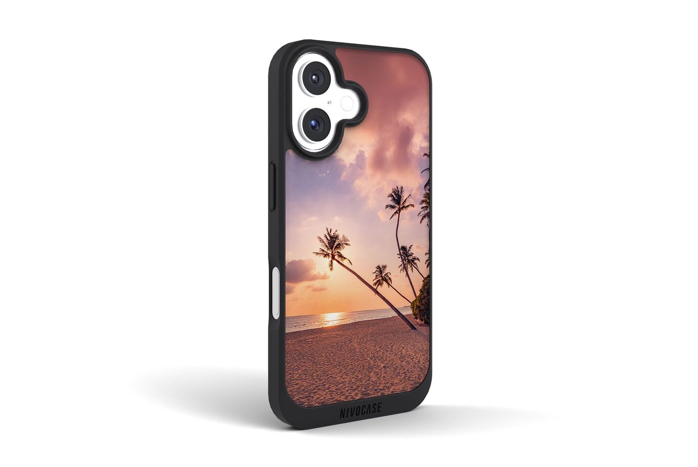 Smartphone Hülle mit persönlichem Foto eines Strandes mit Palmen und Sonnenuntergang am Meer